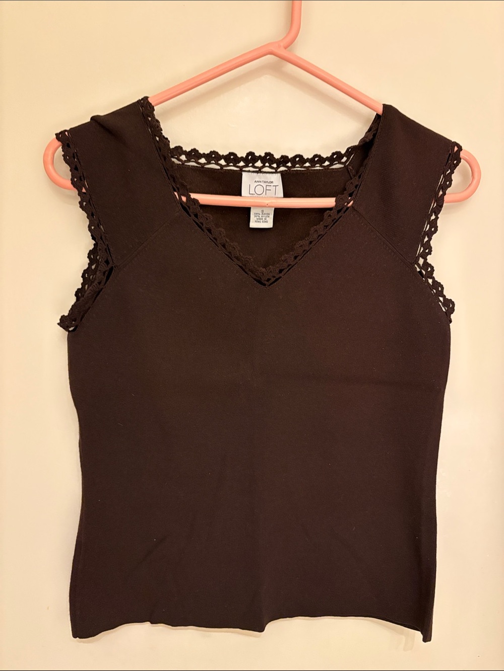LOFT Black V-Neck Lace Trim Sleeveless Sweater